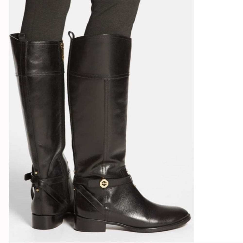 Tory Burch Brita black leather riding boots size 5.5 - Picture 2 of 12